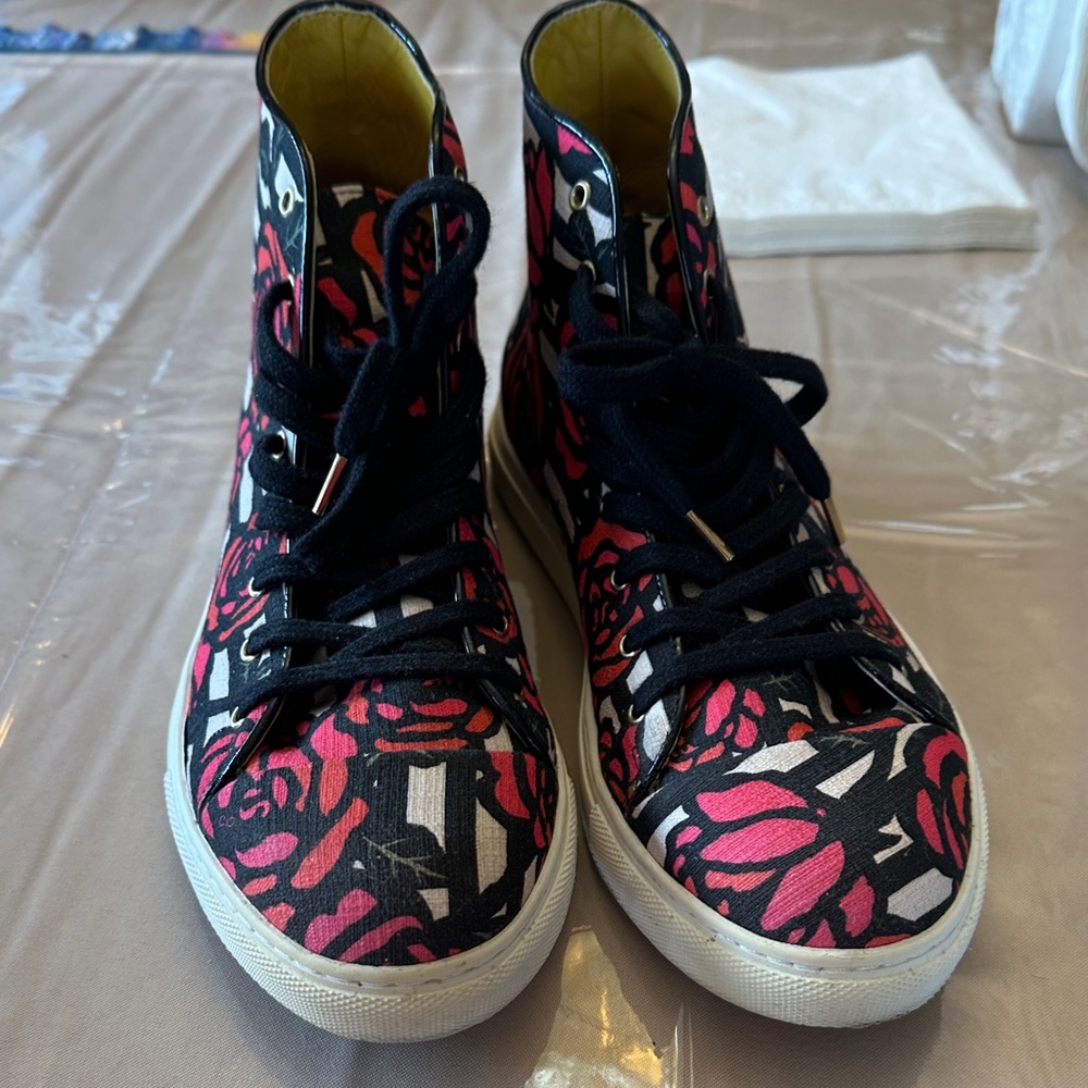 Charlotte Olympia Black and Pink Floral Sneakers